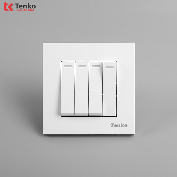 Công Tắc Âm Tường 4 Nút Mặt Nhựa Trắng Chính Hãng Tenko TK-TT-04