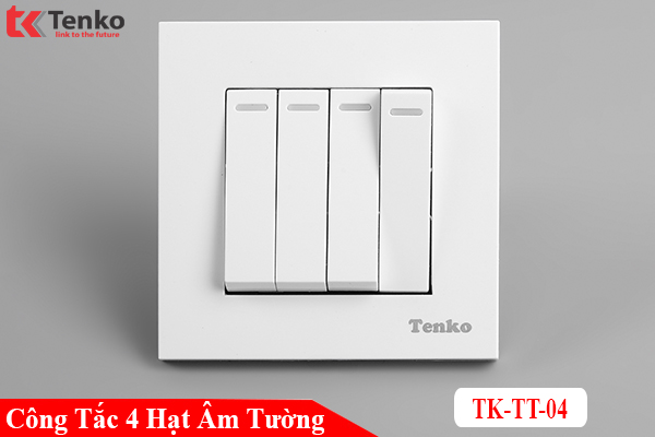 Công Tắc Âm Tường 4 Nút Mặt Nhựa Trắng Chính Hãng Tenko TK-TT-04