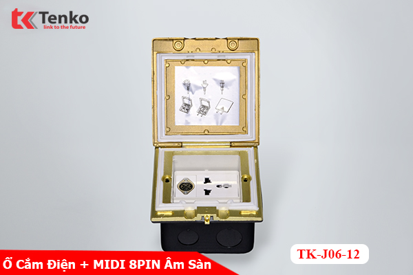 Ổ Cắm Điện Âm Sàn Chống Nước Kèm Cổng MIDI 8PIN Tenko TK-J06-12 Vàng