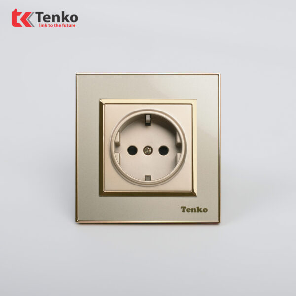 Ổ Cắm Chuẩn Đức Schuko Mặt Nhựa Vàng Viền Vàng TK-F66-20