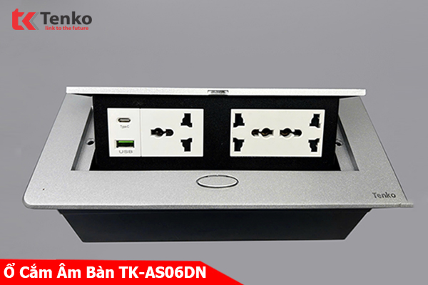 Hộp Ổ Cắm Điện Âm Bàn Họp Desktop Socket Chính hãng TENKO TK-AS06DN Màu Bạc