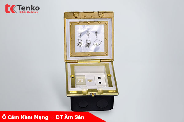 Ổ Âm Sàn Cắm Điện Chống Nước Kèm Mạng LAN (RJ45) Và Điện Thoại Tenko TK-J06-11 Vàng