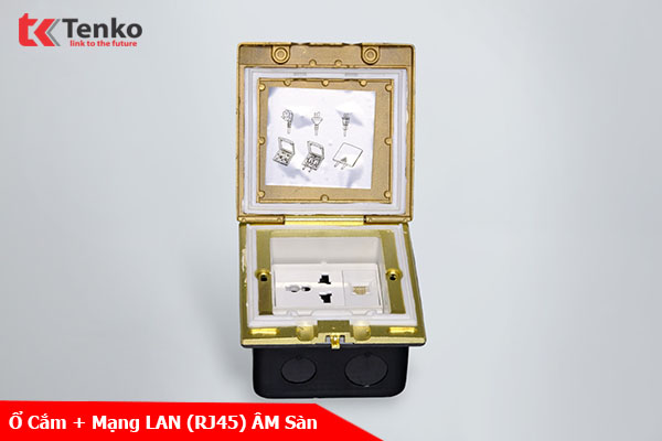 Ổ Cắm Điện Kèm Cổng Mạng LAN Âm Sàn Chống Nước Tenko TK-J06-06 Vàng