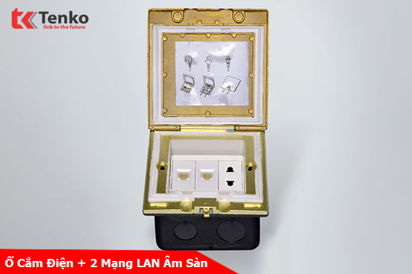 Ổ Cắm Điện Âm Sàn Ngoài Trời Kèm 2 Cổng Mạng LAN Tenko TK-J06-08 Vàng