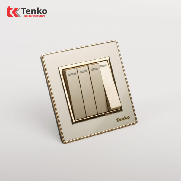Công Tắc 4 Nút Âm Tường Mặt Nhựa Vàng Viền Vàng TK-F66-04