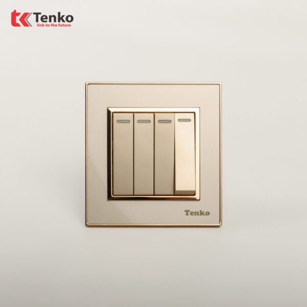Công Tắc 4 Nút Âm Tường Mặt Nhựa Vàng Viền Vàng TK-F66-04