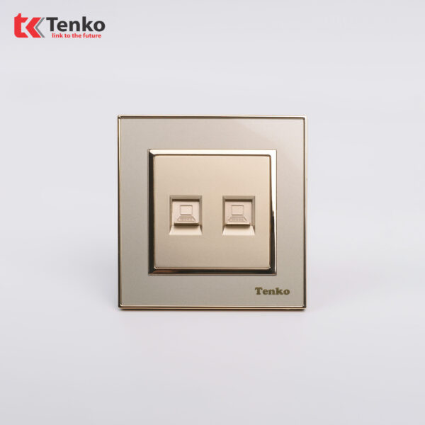 Ổ Cắm Mạng Và Phone Âm Tường Mặt Nhựa Vàng TK-F66-52