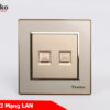 ổ cắm 2 mạng lan mặt nhựa vàng viền vàng