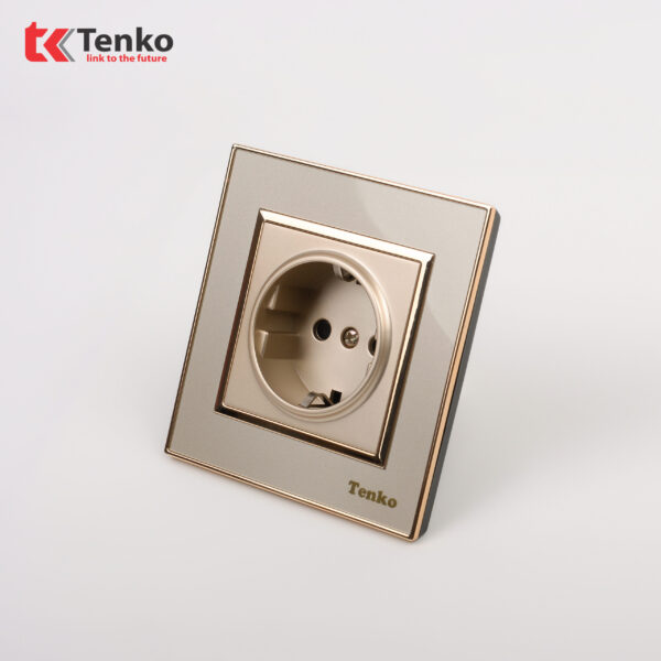 Ổ Cắm Chuẩn Đức Schuko Mặt Nhựa Vàng Viền Vàng TK-F66-20