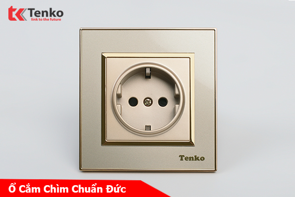 Ổ Cắm Chuẩn Đức Schuko Mặt Nhựa Vàng Viền Vàng TK-F66-20