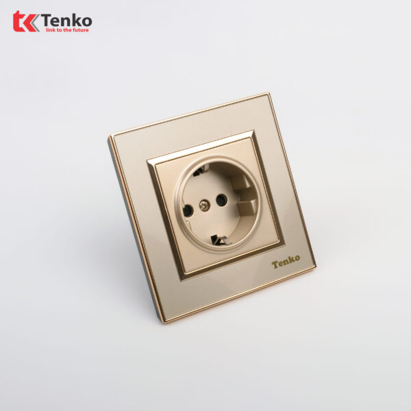 Ổ Cắm Chuẩn Đức Schuko Mặt Nhựa Vàng Viền Vàng TK-F66-20