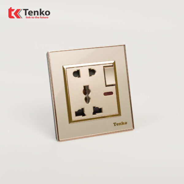 Ổ Cắm Đôi Kèm Công Tắc Nguồn Điện Mặt Nhựa Vàng Viền Vàng Tenko TK-F66-28