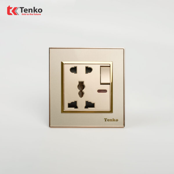 Ổ Cắm Đôi Kèm Công Tắc Nguồn Điện Mặt Nhựa Vàng Viền Vàng Tenko TK-F66-28