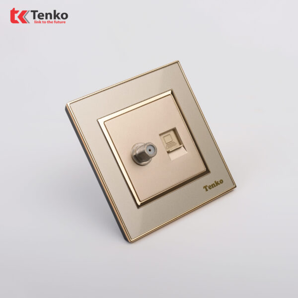 Ổ Cắm TV Kèm Ổ Cắm Mạng LAN Mặt Nhựa Vàng TK-F66-51
