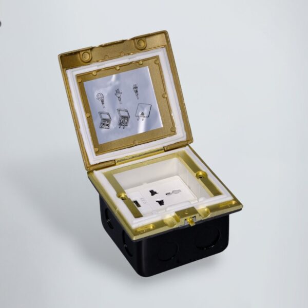 Hộp Cắm Điện Âm Sàn Chống Nước 3 Chấu Kèm Cổng Sạc USB Tenko TK-J06-24 Màu Vàng