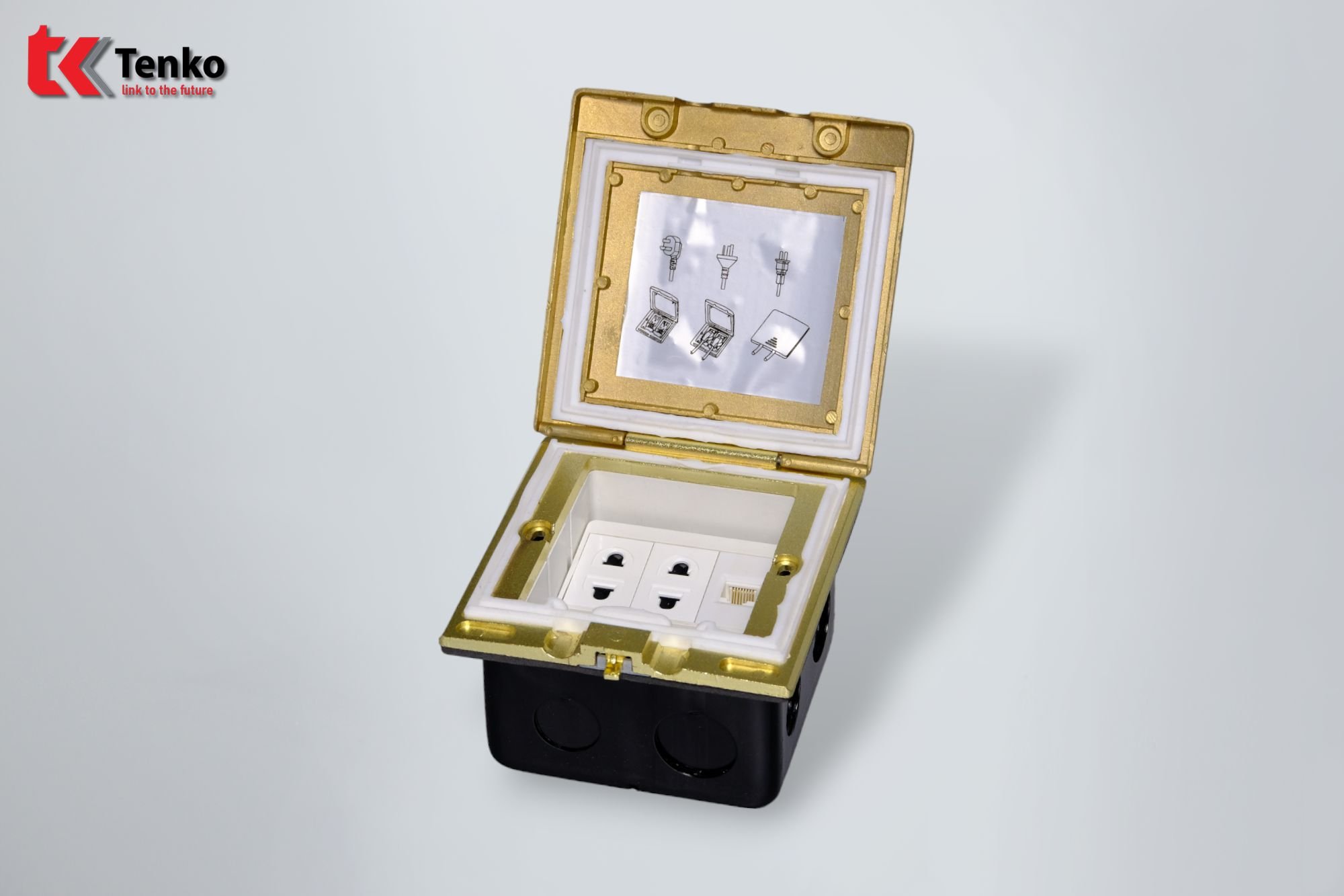 Ổ Cắm Kèm Mạng LAN (RJ45) Âm Sàn Ngoài Trời Tenko TK-J06-02 Màu Vàng