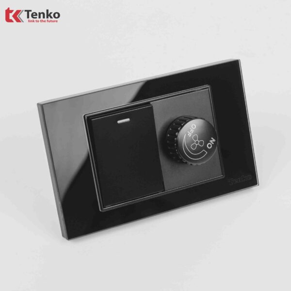 Chiết Áp Quạt+Công Tắc Mặt Kính Cường Lực Âm Tường TK-C18-087 ĐEN