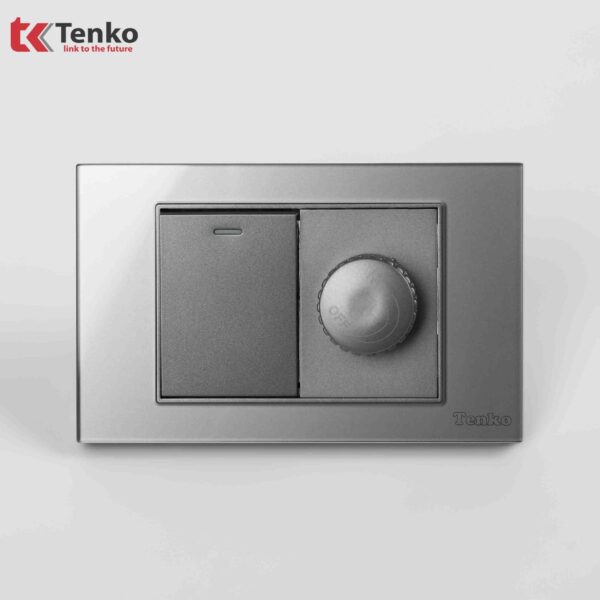 Chiết Áp Quạt+Công Tắc Mặt Kính Cường Lực Âm Tường TENKO TK-C18-087 Xám