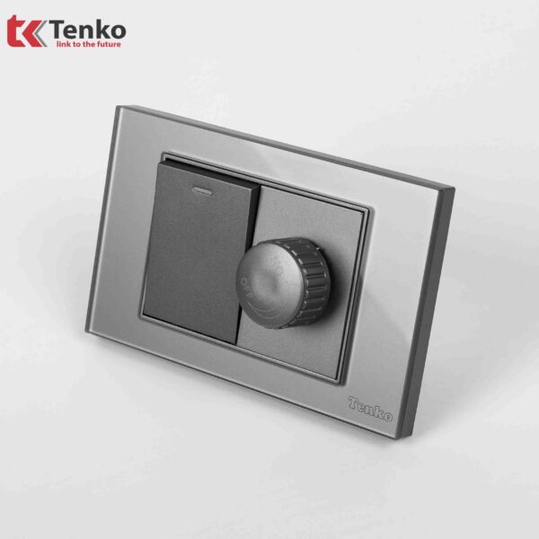 Chiết Áp Quạt+Công Tắc Mặt Kính Cường Lực Âm Tường TENKO TK-C18-087 Xám