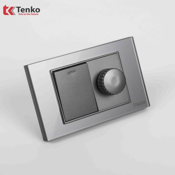 Chiết Áp Quạt+Công Tắc Mặt Kính Cường Lực Âm Tường TENKO TK-C18-087 Xám