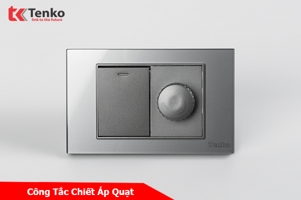 Chiết Áp Quạt+Công Tắc Mặt Kính Cường Lực Âm Tường TENKO TK-C18-087 Xám