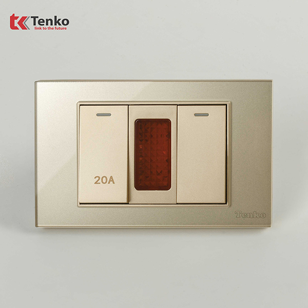 Công Tắc Đèn Báo 20A Mặt Kính Cường Lực Màu Vàng Tenko TK-C18-081