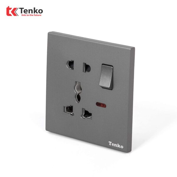 Ổ Cắm Đôi 3 Chấu Kèm Công Tắc Nguồn Điện Tràn Viền Nhựa Cao Cấp Màu Xám Chính Hãng Tenko TK-T8-28
