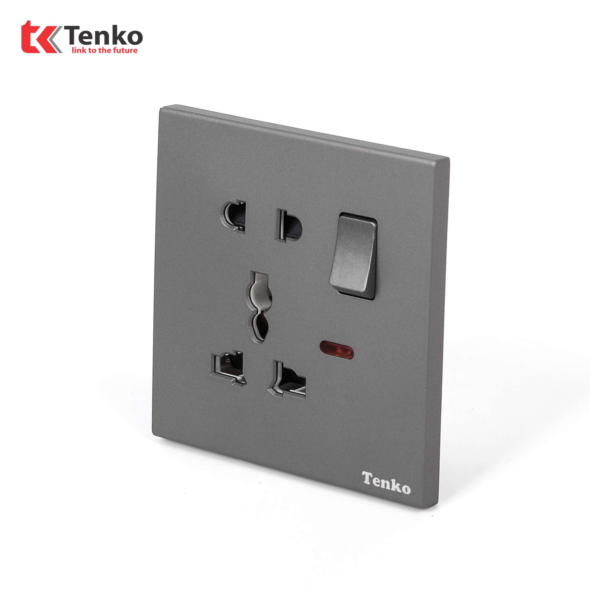 Ổ Cắm Đôi 3 Chấu Kèm Công Tắc Nguồn Điện Tràn Viền Nhựa Cao Cấp Màu Xám Chính Hãng Tenko TK-T8-28