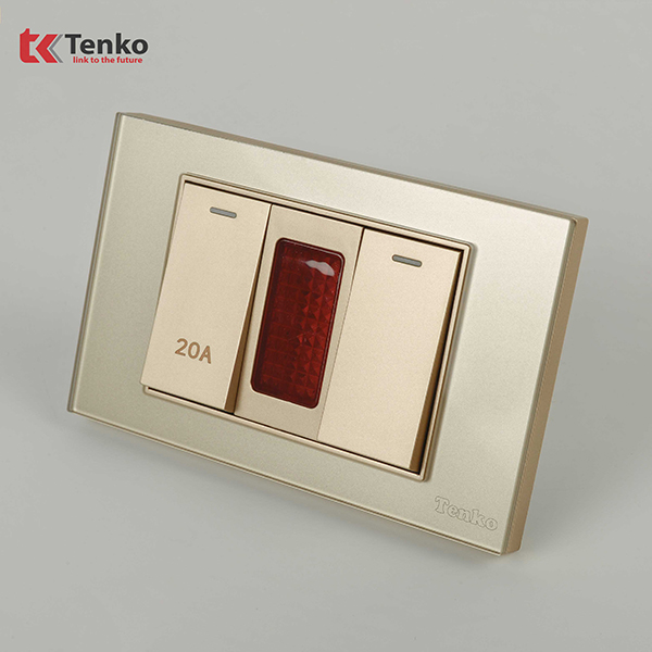 Công Tắc Đèn Báo 20A Mặt Kính Cường Lực Màu Vàng Tenko TK-C18-081
