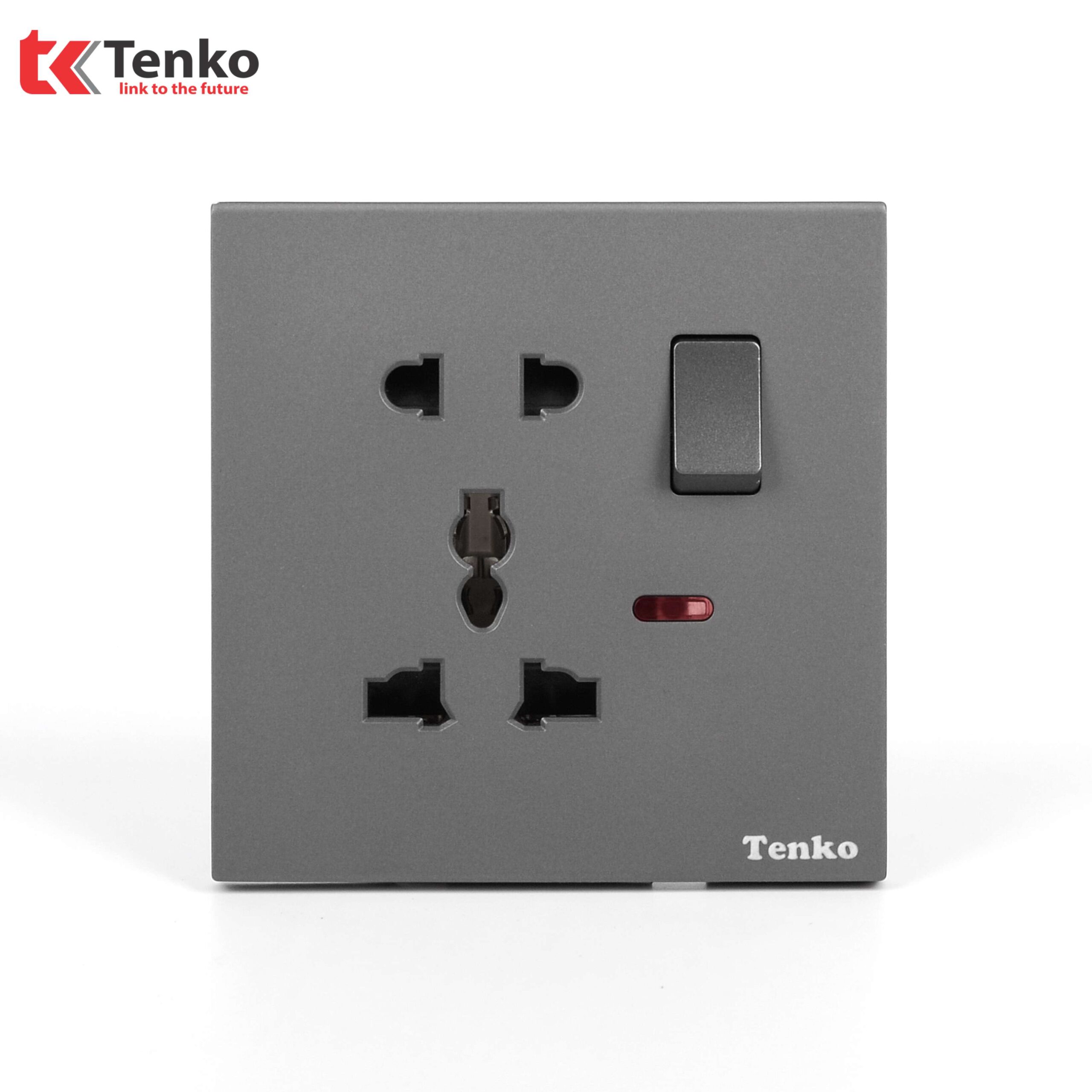 Ổ Cắm Đôi 3 Chấu Kèm Công Tắc Nguồn Điện Tràn Viền Nhựa Cao Cấp Màu Xám Chính Hãng Tenko TK-T8-28