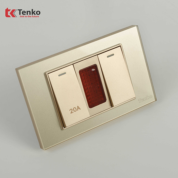 Công Tắc Đèn Báo 20A Mặt Kính Cường Lực Màu Vàng Tenko TK-C18-081