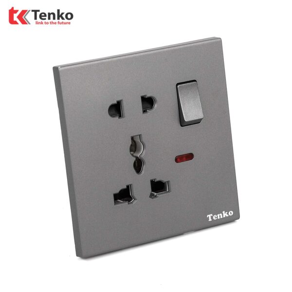 Ổ Cắm Đôi 3 Chấu Kèm Công Tắc Nguồn Điện Tràn Viền Nhựa Cao Cấp Màu Xám Chính Hãng Tenko TK-T8-28