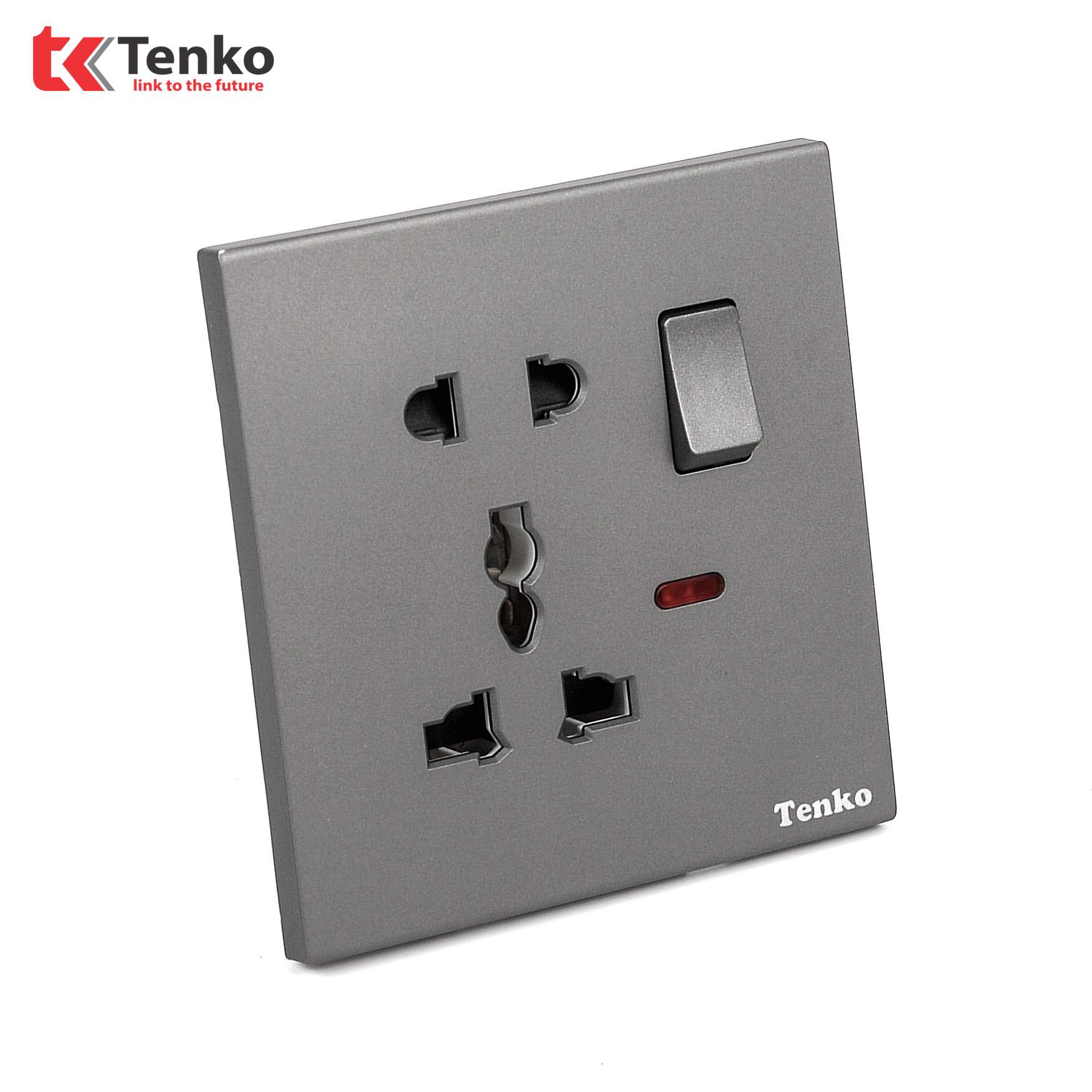 Ổ Cắm Đôi 3 Chấu Kèm Công Tắc Nguồn Điện Tràn Viền Nhựa Cao Cấp Màu Xám Chính Hãng Tenko TK-T8-28