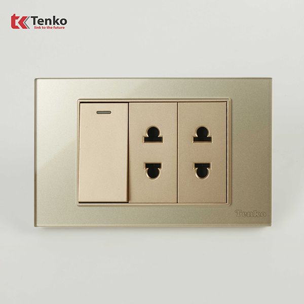 Bộ Công Tắc Ổ Cắm Điện Âm Tường Mặt Kính Cường Lực Vàng TENKO TK-C18-025