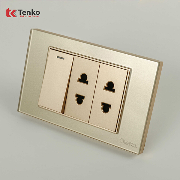 Bộ Công Tắc Ổ Cắm Điện Âm Tường Mặt Kính Cường Lực Vàng TENKO TK-C18-025