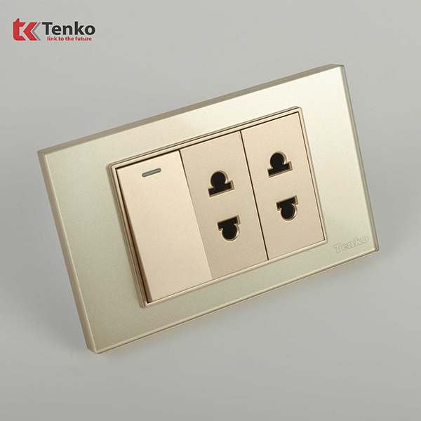 Bộ Công Tắc Ổ Cắm Điện Âm Tường Mặt Kính Cường Lực Vàng TENKO TK-C18-025