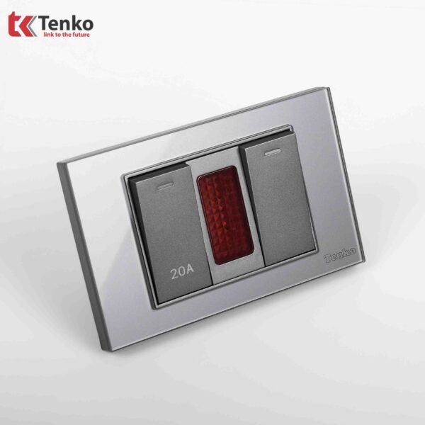 Công Tắc Đơn Và Công Tắc 20A Mặt Kính Cường Lực Xám Tenko TK-C18-081