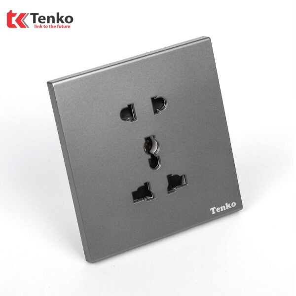 Ổ Cắm Đôi 3 Chấu Tràn Viền Nhựa Cao Cấp Màu Xám Chính Hãng Tenko TK-T8-18