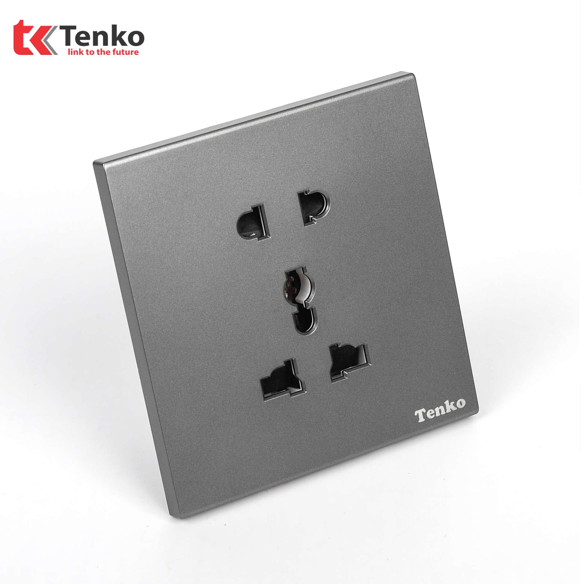Ổ Cắm Đôi 3 Chấu Tràn Viền Nhựa Cao Cấp Màu Xám Chính Hãng Tenko TK-T8-18