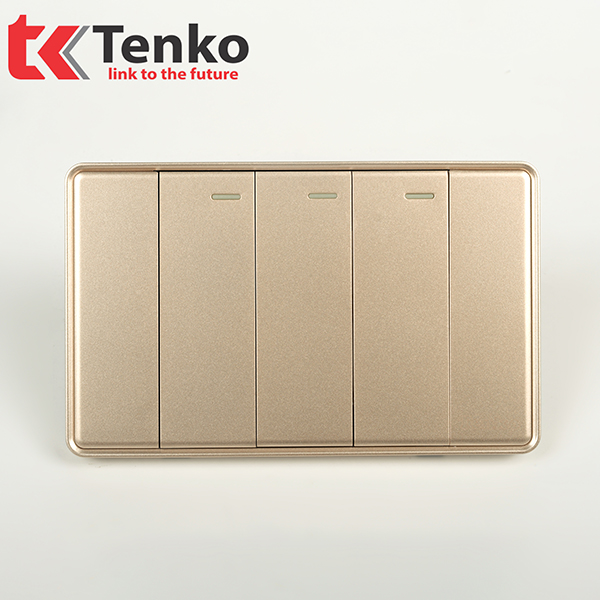 Công Tắc 3 Nút Tràn Viền Nhựa Cao Cấp Chính Hãng Tenko TK-C1-03 Vàng Viền Vàng