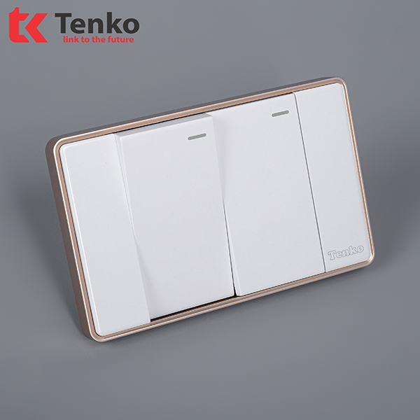 Công Tắc 2 Nút Tràn Viền Nhựa Cao Cấp Chính Hãng Tenko TK-C1-02 Trắng Viền Vàng