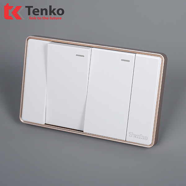 Công Tắc 2 Nút Tràn Viền Nhựa Cao Cấp Chính Hãng Tenko TK-C1-02 Trắng Viền Vàng