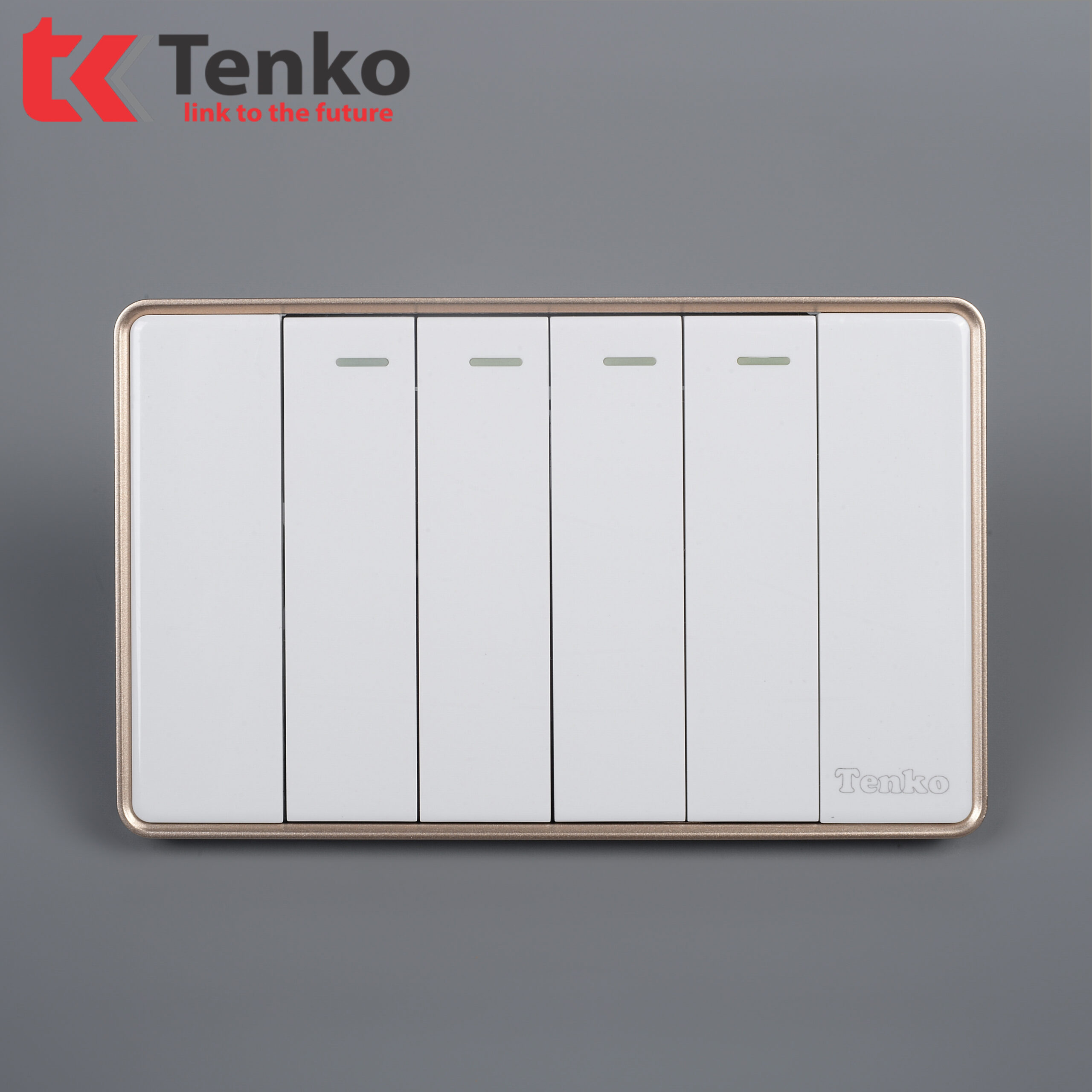 Công Tắc 4 Nút Tràn Viền Nhựa Cao Cấp Chính Hãng Tenko TK-C1-04 Trắng Viền Vàng