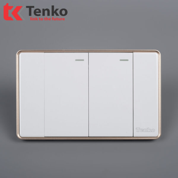 Công Tắc 2 Nút Tràn Viền Nhựa Cao Cấp Chính Hãng Tenko TK-C1-02 Trắng Viền Vàng