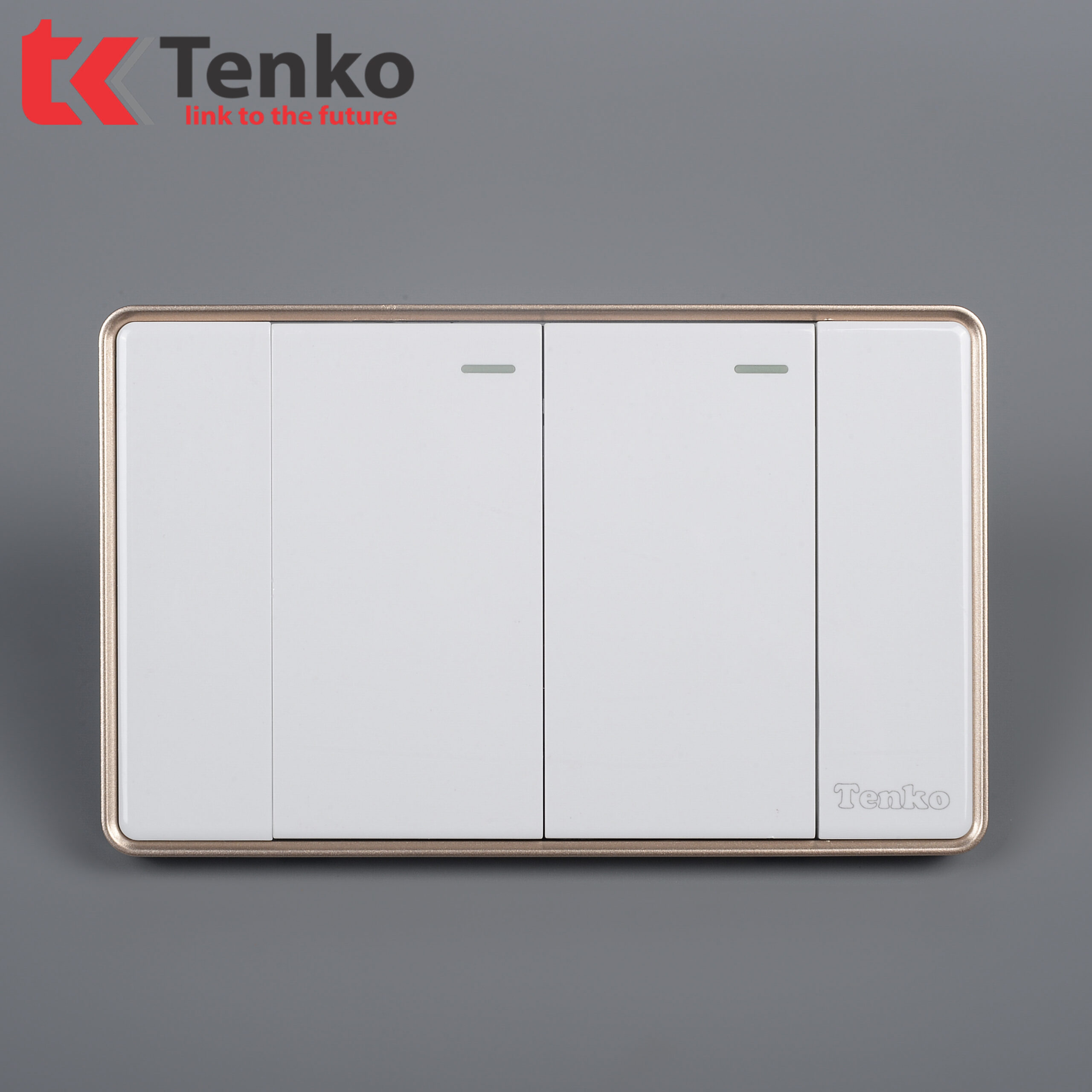 Công Tắc 2 Nút Tràn Viền Nhựa Cao Cấp Chính Hãng Tenko TK-C1-02 Trắng Viền Vàng
