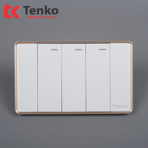 Công Tắc 3 Nút Tràn Viền Nhựa Cao Cấp Chính Hãng Tenko TK-C1-03 Trắng Viền Vàng