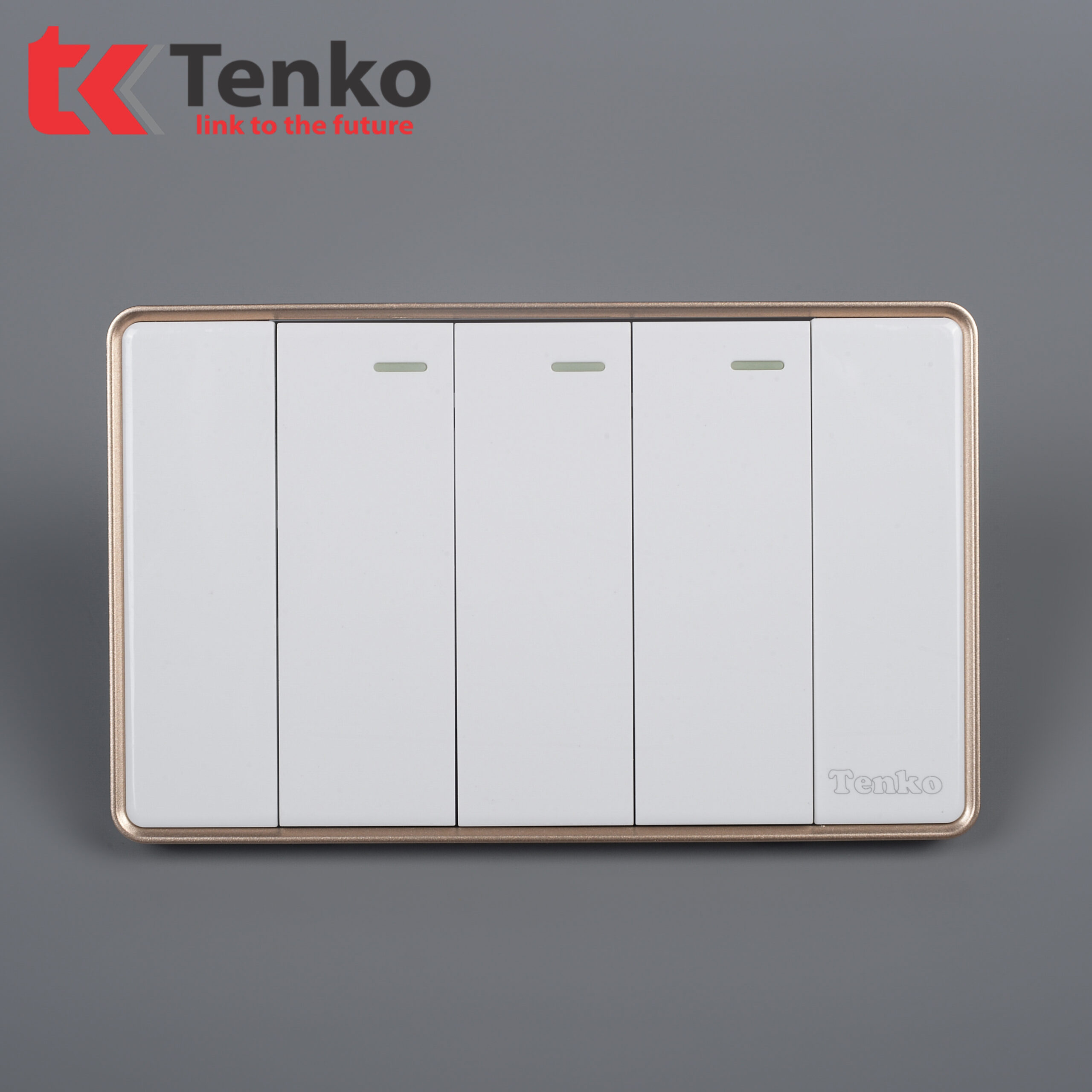 Công Tắc 3 Nút Tràn Viền Nhựa Cao Cấp Chính Hãng Tenko TK-C1-03 Trắng Viền Vàng