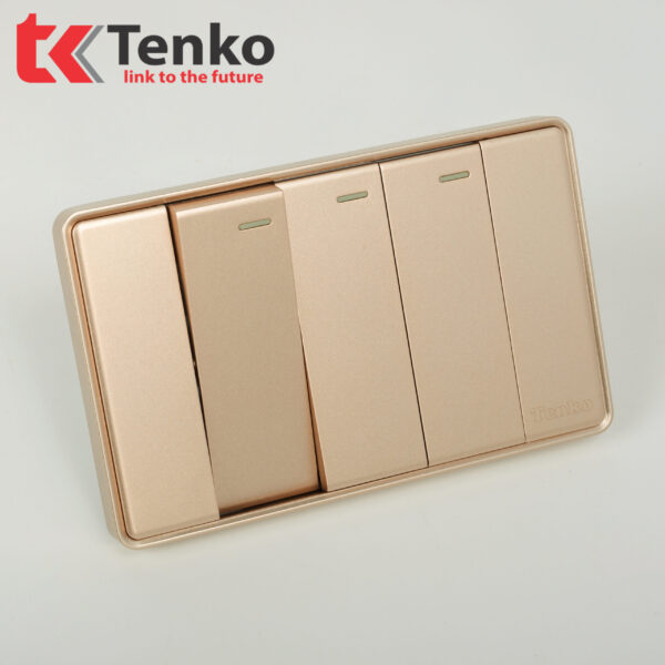 Công Tắc 3 Nút Tràn Viền Nhựa Cao Cấp Chính Hãng Tenko TK-C1-03 Vàng Viền Vàng