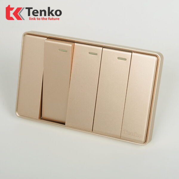 Công Tắc 3 Nút Tràn Viền Nhựa Cao Cấp Chính Hãng Tenko TK-C1-03 Vàng Viền Vàng