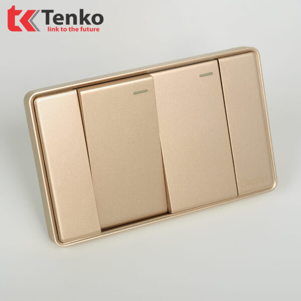 Công Tắc 2 Nút Tràn Viền Nhựa Cao Cấp Chính Hãng Tenko TK-C1-02 Vàng Viền Vàng